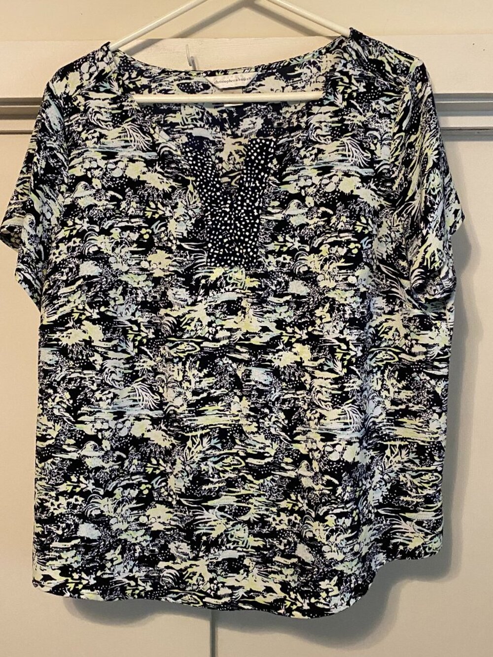 Christopher & Banks soft & pretty, black, light yellow & green blouse, size XL